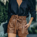Color-Khaki-Popular Women Clothing Casual Faux Leather Pants Leather Pants Including Belt Leather Shorts-Fancey Boutique