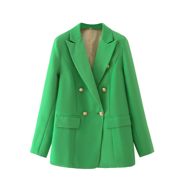 Color-Green-French Retro Spring Women Clothing Slimming Casual Candy Color Metal Buckle Blazer-Fancey Boutique