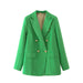 Color-Green-French Retro Spring Women Clothing Slimming Casual Candy Color Metal Buckle Blazer-Fancey Boutique