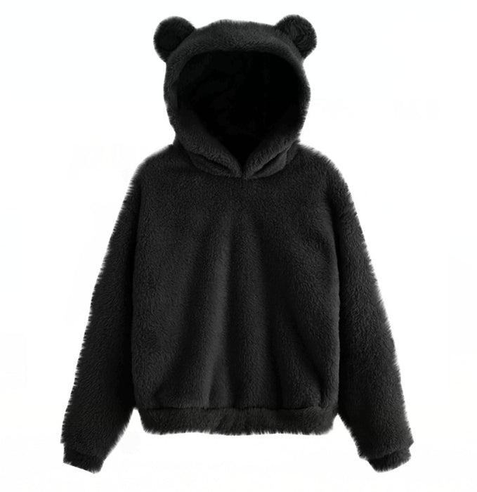 Color-Black-Autumn Winter Fluffy Rabbit Ears Hooded Warm Plus size-Fancey Boutique