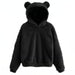 Color-Black-Autumn Winter Fluffy Rabbit Ears Hooded Warm Plus size-Fancey Boutique