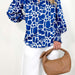 Color-Blue-Autumn Winter Women Clothing Graceful Loose Lapels Printed Bishop Sleeves Top Shirt Women-Fancey Boutique