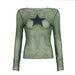 Grid Five Pointed Star Patch Sexy See through Long Sleeves Blouse Sexy Personality Slim Fit Slimming Top-Army Green-Fancey Boutique