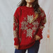Color-Red-Autumn Winter Loose Gold Line Big Snowflake Christmas Sweater Round Neck Long Sleeved Thickened Pullover Women-Fancey Boutique