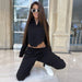 Color-Fall Winter Casual Sweatshirt Outfit round Neck Zipper Top Sexy Cutout Loose Sweatpants Two Piece Set for Women-Fancey Boutique