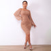 Color-Light Brown-Women Clothing Solid Color Sexy Slim Party Long Sleeve Square Neck Pleated High Waist Sheath Dress-Fancey Boutique
