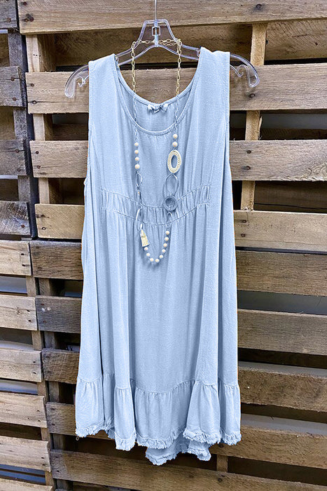Color-Light Blue-Women Basic Dress Sleeveless Short Stitching U Neck T shirt Dress Two Way Wear-Fancey Boutique