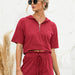 Color-Burgundy-Summer New Women Clothing Solid Color Hooded Zipper Shorts Casual Suit-Fancey Boutique