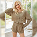 Long Sleeve Pullover Shirt Office Casual Comfortable Two-Piece Set Slimming Black Wide Leg Shorts Suit-Fancey Boutique
