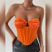 Color-Orange-Women Tops Stand Alone High Elastic Slim Hollow Out Cutout Pleated Sexy Boning Corset Vest-Fancey Boutique