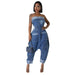 Denim Cargo Pants Multi Pocket Stitching Washed Loose Sleeveless Jumpsuit-Blue-Fancey Boutique