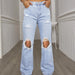 Spring Summer Holes Waist Slimming Denim Micro Pull Straight All Match Denim Trousers Women-Light Blue-Fancey Boutique