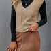 Color-Khaki-Autumn Winter Hemp Pattern V neck Vest Sleeveless Sweater-Fancey Boutique