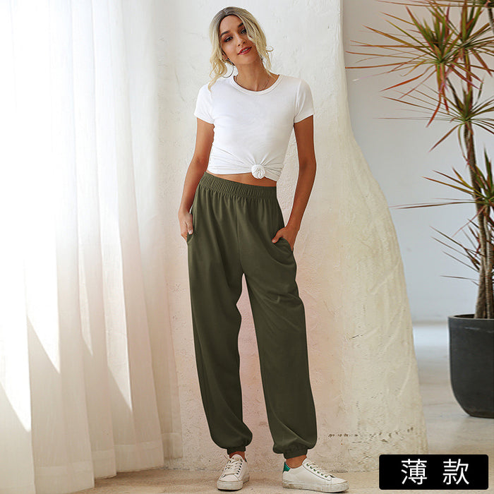 Color-Thin-Army Green-High Waist Four Seasons Home Casual Sports Loose Sweater Ankle Banded Pants-Fancey Boutique