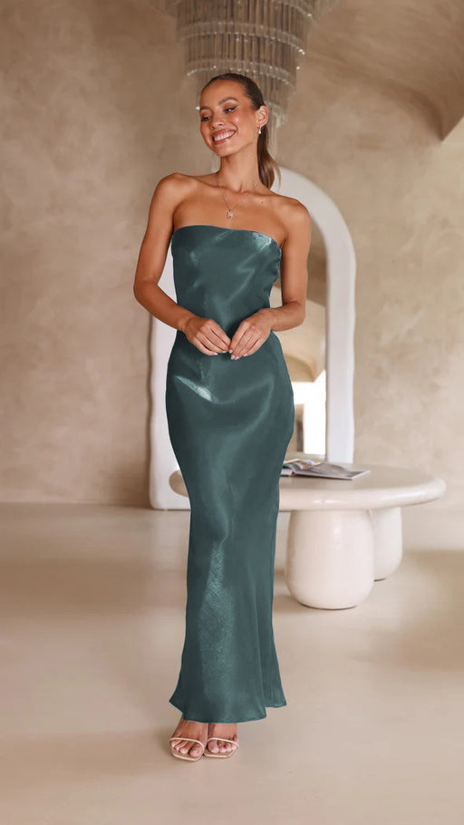 Color-Green-Summer Bright Silk Bandeau Sexy Maxi Dress-Fancey Boutique