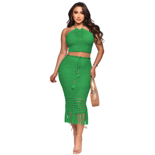 Color-Green-Women Clothing Sexy Backless Lace Up Two Piece Set Women Clothing-Fancey Boutique