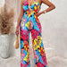 Color-Blue and Red-Summer Women Clothing Printed Sleeveless Halter Waist Vacation Jumpsuit Women-Fancey Boutique