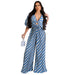 Women V Neck Pleated Popular Printed Casual Jumpsuit Women-Blue-Fancey Boutique