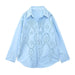 Color-Blue-Summer Women Clothing Hollow Out Cutout Embroidered Shirt-Fancey Boutique