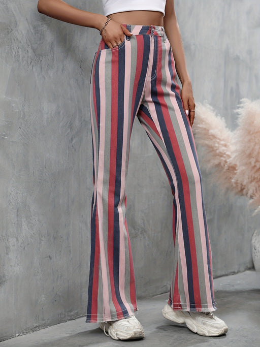 Spring Summer Striped Skinny Raw Edge Denim Casual Trousers Women-Fancey Boutique