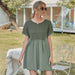 Color-Army Green-Summer Solid Color Waffle Stitching Short Sleeve A Line Top Casual Simple Loose Dress Women-Fancey Boutique