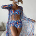 Color-Pattern 6-Swimsuit Women Split Three Piece Suit High Waist Long Sleeves Blouse Internet Celebrity Drawstring Suit-Fancey Boutique
