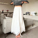 Autumn Slimming Elastic Waist A Line Skirt Pleated Irregular Asymmetric Mid Length Lace Stitching Skirt-Fancey Boutique