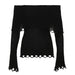 Color-Black-Street Beggar Off Shoulder Shoulder Baring Horn Long Sleeved Woolen Top Collared Sweater-Fancey Boutique