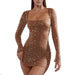 Color-Coffee-Best Women Clothes Sequined Rhinestone Sexy Semi See through Long Sleeve Short Dress-Fancey Boutique