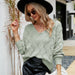 Color-Green-Long Sleeve Sweater Women Autumn Winter Loose Knitwear V-neck Solid Color Pullover Sweater-Fancey Boutique