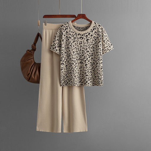 Summer Wear Women Two Piece Set Clothing Leopard Print Knitted Women-Apricot-Fancey Boutique