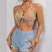 Sexy Beach Vacation Imitation Pearl Halter Spaghetti Straps Backless Music Festival Party Top-White-Fancey Boutique