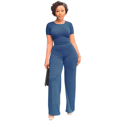 Color-Blue-Solid Color Casual Top Pants Women Two Piece Suit-Fancey Boutique