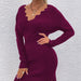 Color-Purple-Autumn Winter Wave Pattern V neck Split Sweater Dress Women-Fancey Boutique