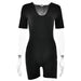 Popular Sexy Tight Jumpsuit Spring Summer Short Sleeve V Neck Patchwork Bottoming Shirt Women-Black-Fancey Boutique