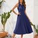 Color-Blue-Tied High Waist Pleated Fur Ball Dress Sleeveless Summer Dress Casual Vacation Travel Dress-Fancey Boutique