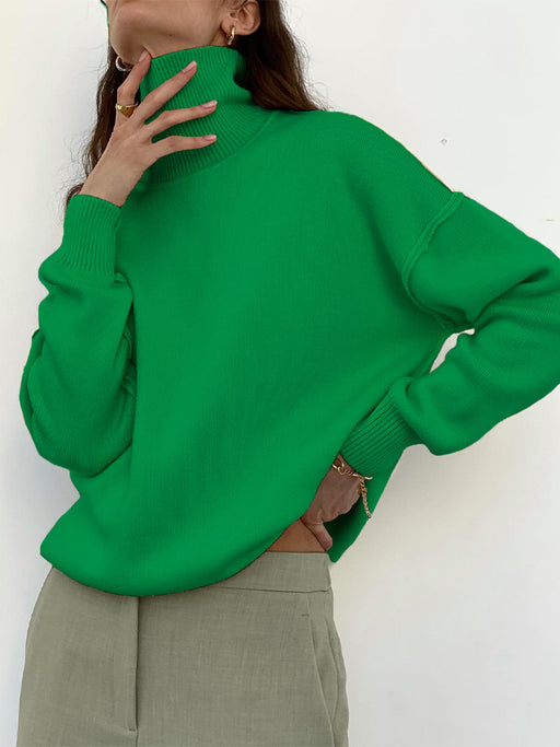 Color-Green-Women Long Sleeved Turtleneck Sweater Casual Solid Color High Grade Slimming Autumn Winter Sweater-Fancey Boutique