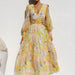 Color-Bright Yellow-Autumn Winter Casual Printed Long Sleeve V Neck Swing Dress Maxi Dress-Fancey Boutique