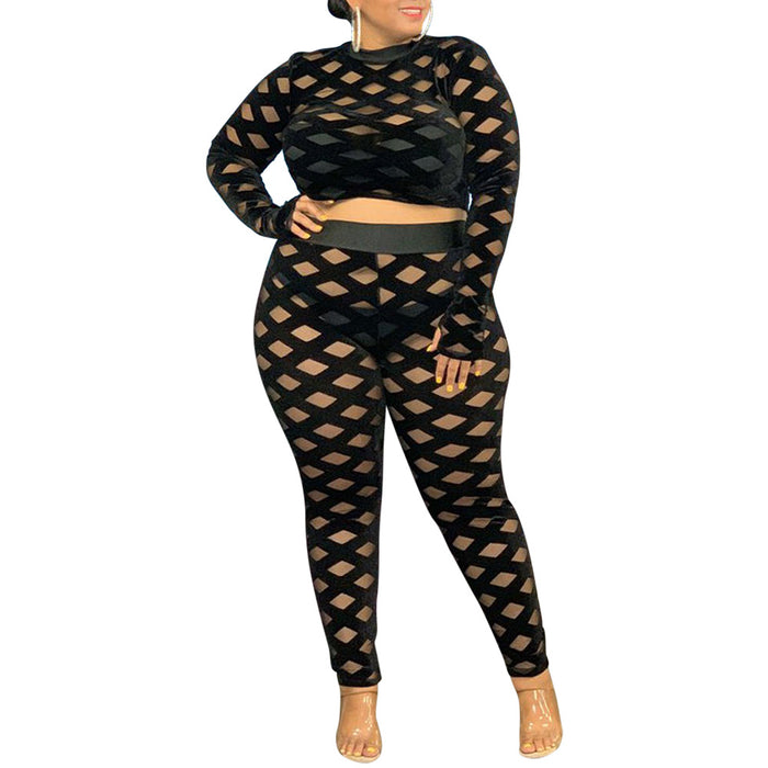 Color-Black-Plus Size See-through Sexy Casual Two-Piece Suit-Fancey Boutique