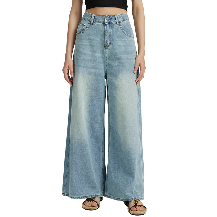 Denim Women Wear Wide Leg High Waist Draping Denim Trousers Women Jeans-Light Blue-Fancey Boutique