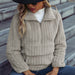 Color-Deep Beige-Autumn Winter Women Wear Collared Long Sleeve Pullover Half Zipper Sunken Stripe Plush Casual Sweatshirt-Fancey Boutique