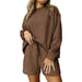 Color-Brown-Loose Long Sleeve Shorts Two Piece Women Autumn Stylish Simple Texture Suit-Fancey Boutique