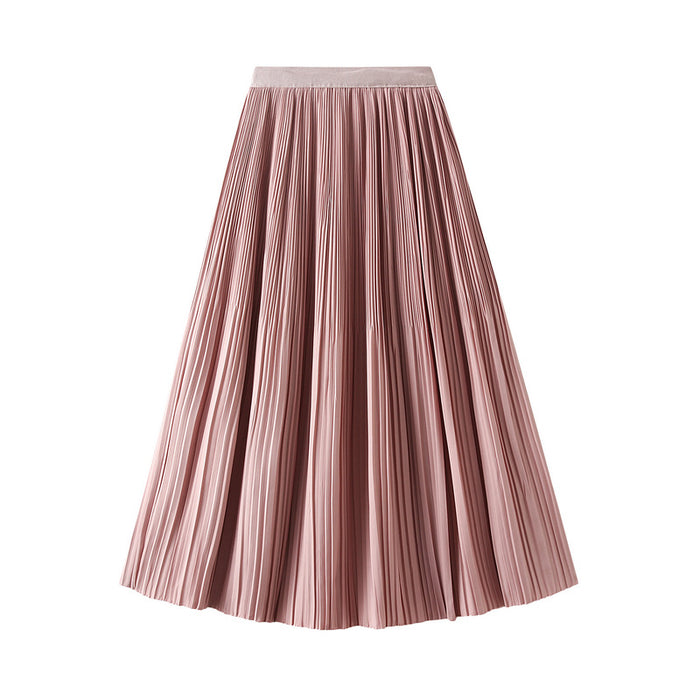 Color-Light Pink-Elegant Pleated Skirt Double Pleated Draping Summer Slimming Mid Length Pleated Skirt-Fancey Boutique