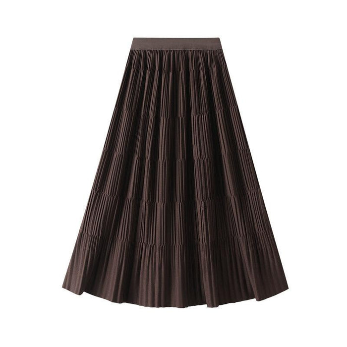 Color-Deep Coffee-Mid Length Pleated Draping Skirt for Women Autumn Winter A line High Waist Skirt-Fancey Boutique