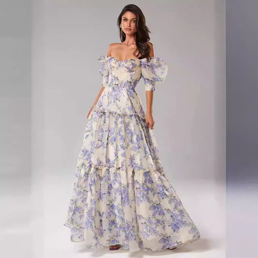 Spring Summer off the Shoulder Women Organza Fairy Long Elegant Evening Dress-Fancey Boutique