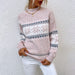 Color-Pink-Christmas Sweater Autumn Winter New Half Turtleneck Snowflake Sweater for Women-Fancey Boutique