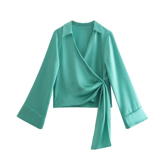 Color-Shirt-Summer Silk Satin Texture Double Breasted Shirt High Waist Half Pleated Skirt Set Women-Fancey Boutique