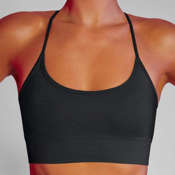 Color-Low Collar Bra-Black-Spring Summer Seamless Knitted Solid Color Beauty Back Exercise Underwear High Elastic Tight Workout Bra Yoga Clothes Women-Fancey Boutique