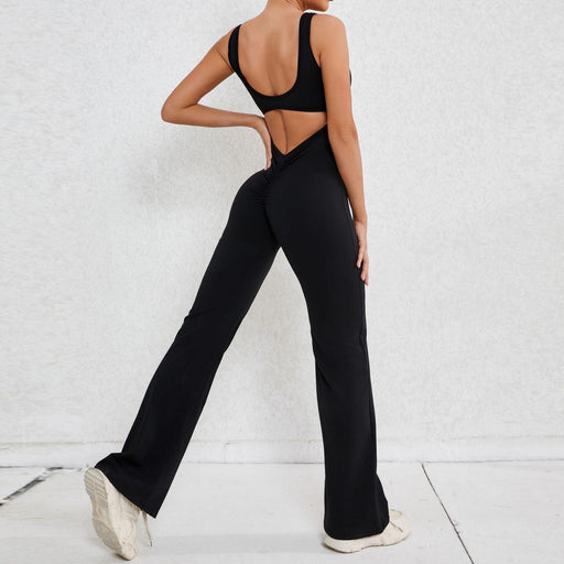 Color-Black-Autumn Sand Hollow Out Cutout Beauty Back One Piece Peach Hip Lifting Sport Workout Clothes Micro Pull Yoga Jumpsuit Jumpsuit-Fancey Boutique