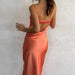 Color-nacarat-Spring Summer Elegant Socialite Satin Hollow Out Cutout Backless Tube Top Dress Length-Fancey Boutique